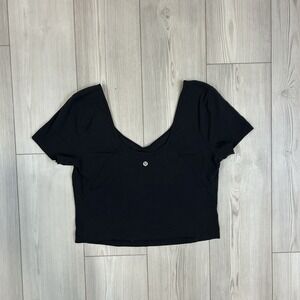Lululemon Align Tee Nulu Slim Fit Cropped Length Top in Black-Size 12?